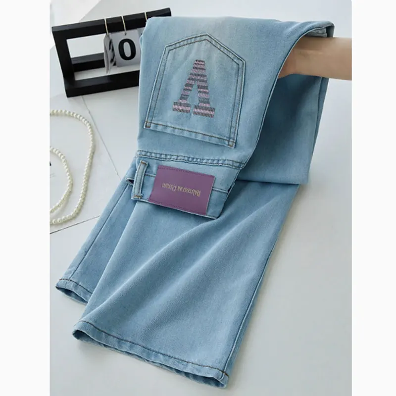 

Embroidered Jeans For Women Summer 2025 Loose Light-Colored High-Waisted Wide-Leg Slim Drape Narrow Straight-Leg Pants Female