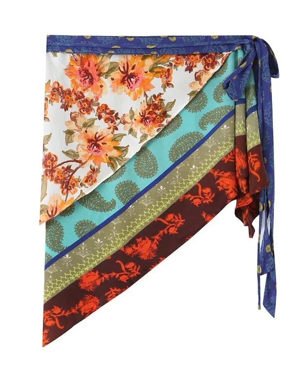 Southeast Asian Style Asymmetric Print Double Layer Wrap Scarf Vest Top Multiple Matching Short Skirt Women's Polyester Fiber