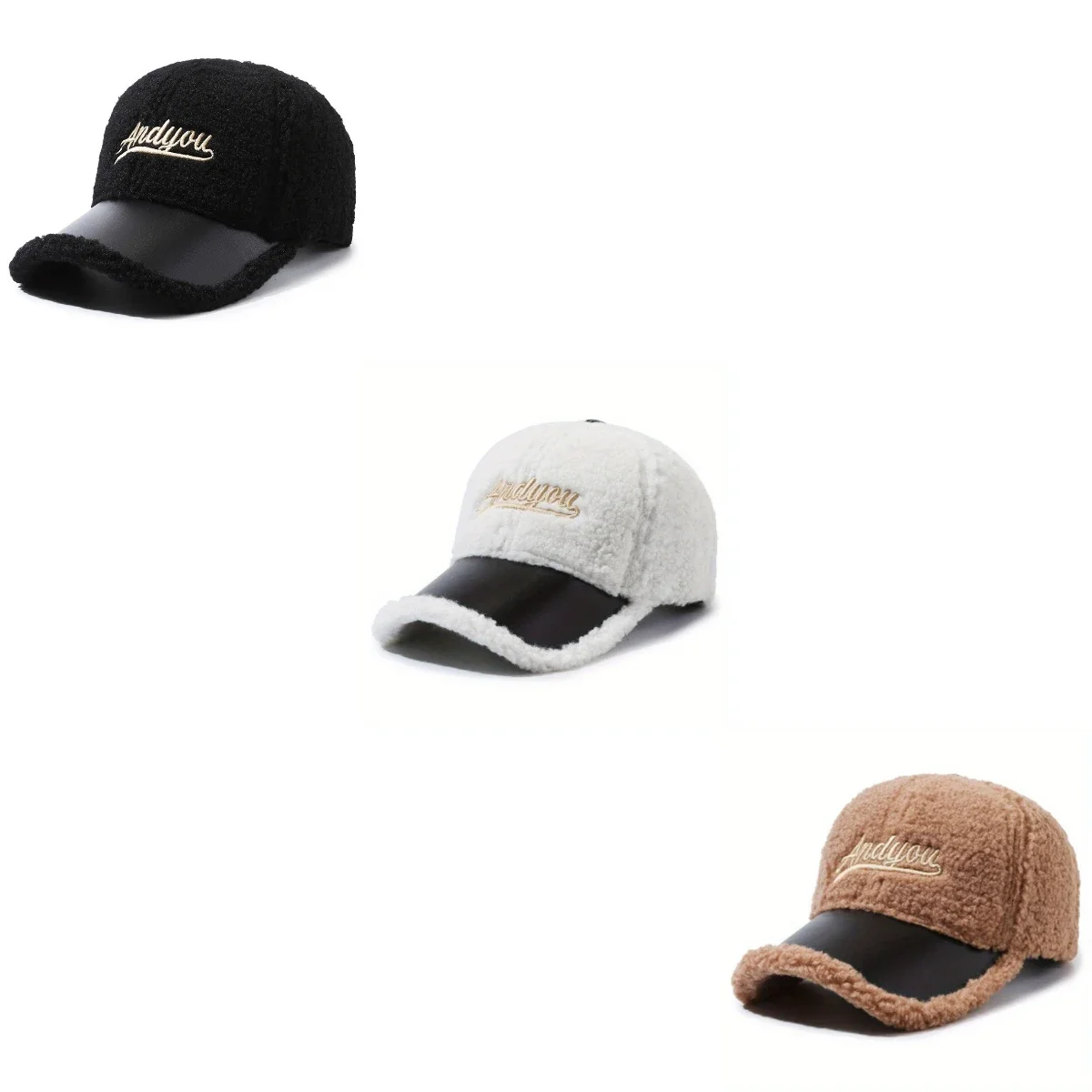 

Woman Letter Embroidery Street Hip-hop Cap Fashion Leather Trend Baseball Cap Winter Lamb Wool Outdoor Warmth Duckbill Cap