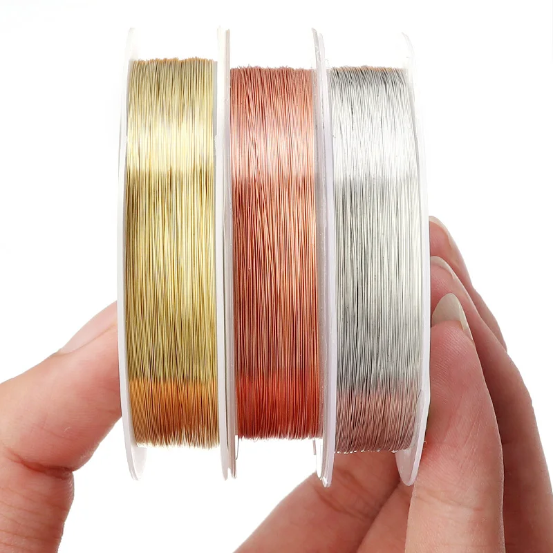1 rolka miedziane druty do wyrobu biżuterii złota rodowa żyłka do nawlekania koralików przewód metalowy Diy Charm bransoletki kolczyk znalezienie