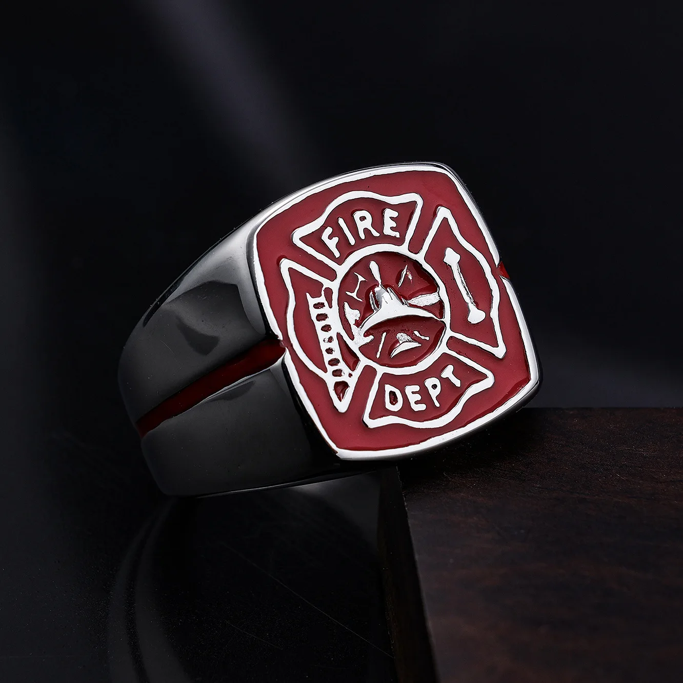 European and American Fashion Personality Fire Police Firelighter Trend Men's Stainless Steel Rings Size 8-14