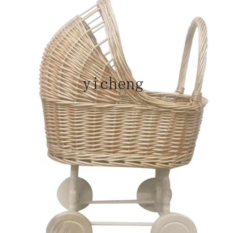 

Tqh Rattan Toddler Trolley Play House Four-Wheel Trolley Pet Toy Photo Studio Props