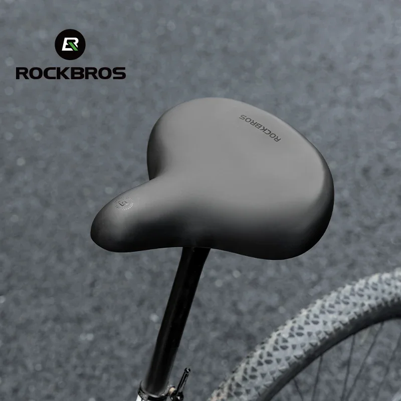 ROCKBROS Bicycle Saddle PVC Leather Comfortable Bike Seat Soft Shock Absorption Oversize Water-Resistant Cycling Cushion