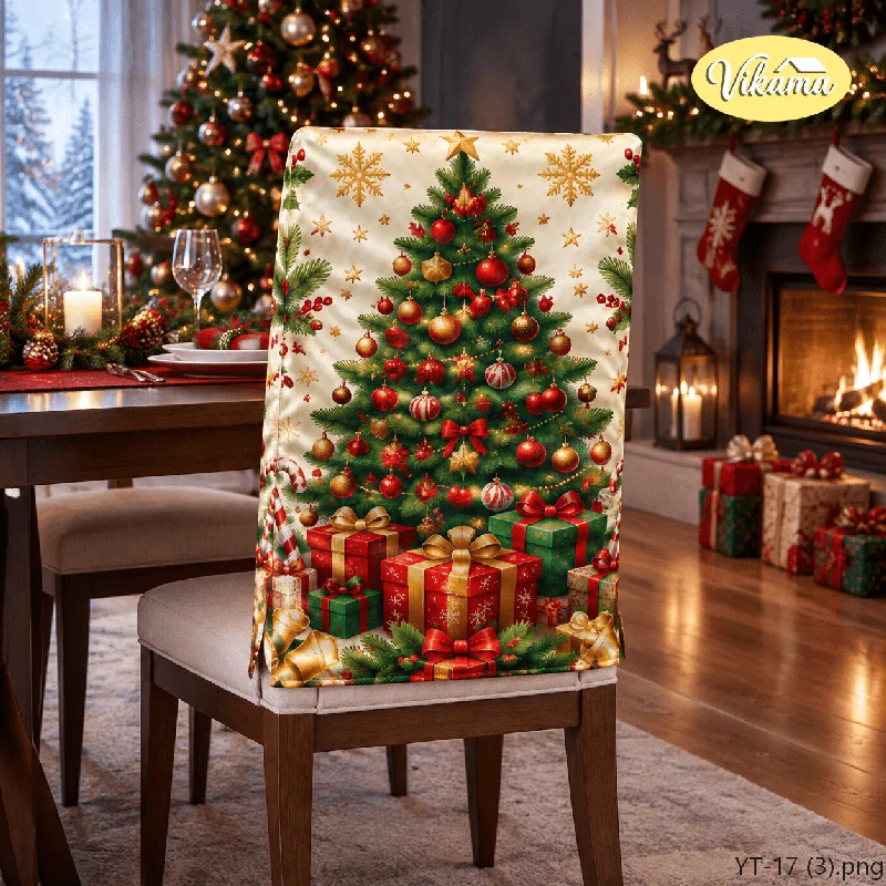 VIKAMA christmas tree gifts chair covers stretch removable washable 2/4/6 pcs set family gathering festive home decor