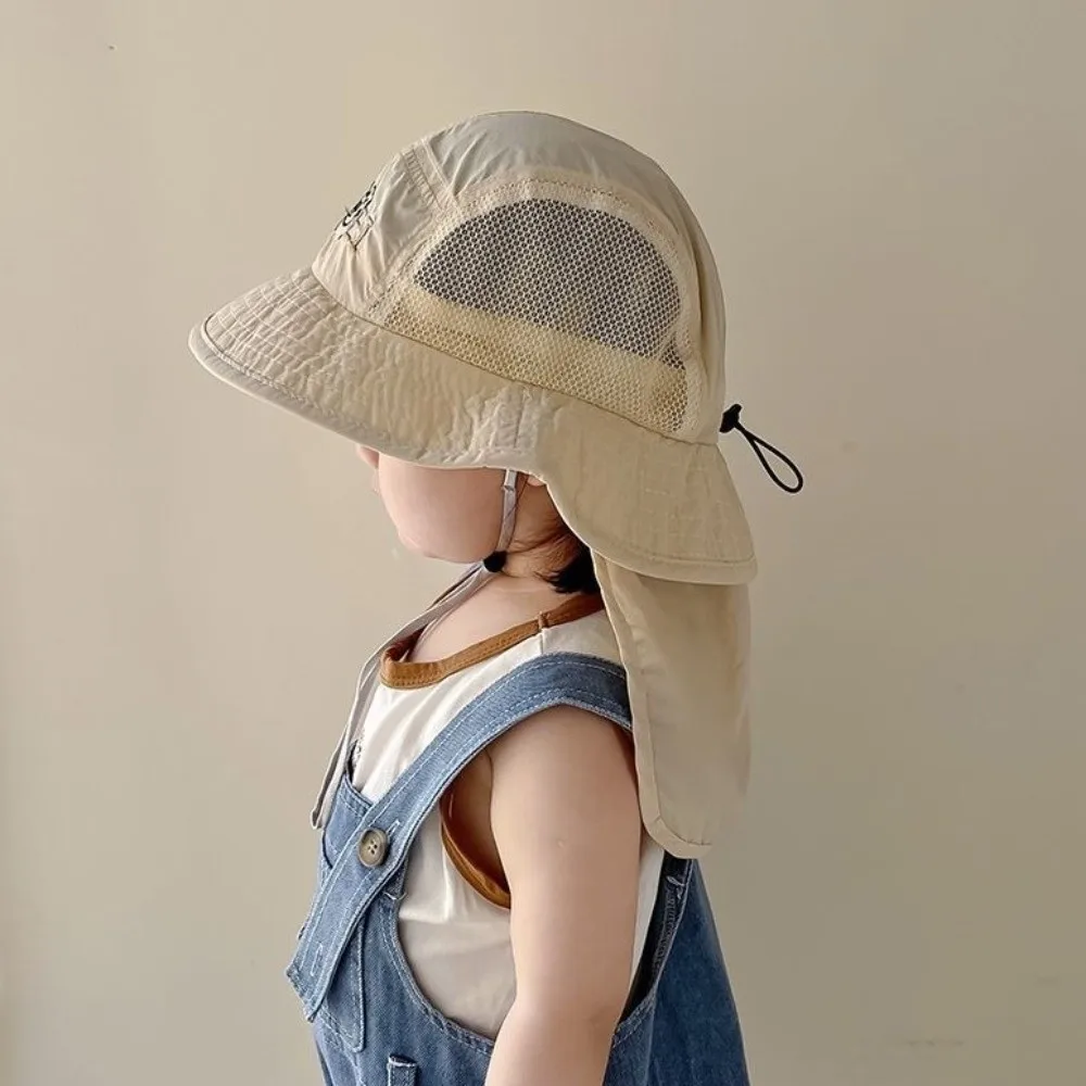 

Cute Adjustable Baby Bucket Hat Cartoon Bear Large Brim Children Fisherman Cap Breathable Quick Drying Sun Protection Cap Girls