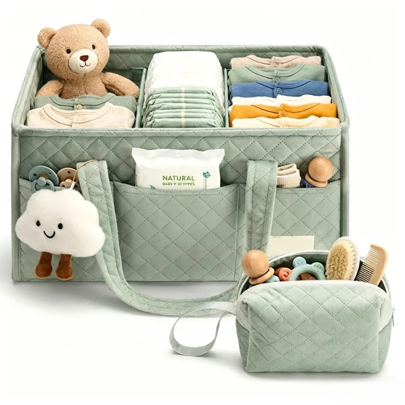 

Baby Diaper Caddy & Tote Bag Pouch Portable Nursery Storage Basket for Newborn Essentials Changing Table & Car Caddy Organizer