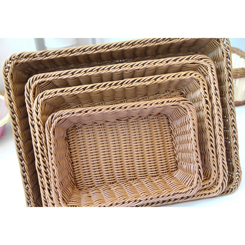 Storage Basket Handmade Rectangular Rattan Organization Wicker Bread Holder Fruit Vegetable Snack Food Container-FS-PHFU