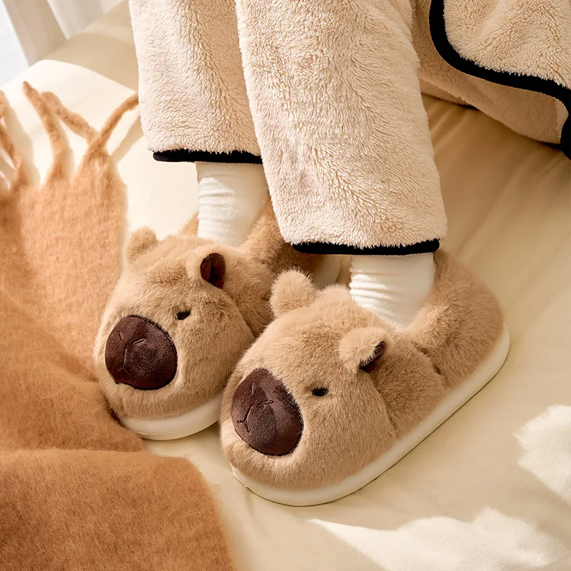 Plush Capybara Slippers Closed Toe Slippers Cute Slip-on House Shoes Comfortable Furry Walking Shoes Non-Slip for Indoor Bedroom