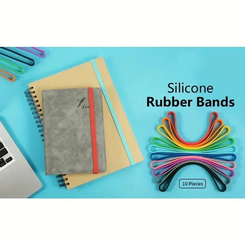 10 silicone elastic reinforced rubber bands, suitable for notebooks, offices, outdoor equipment,and for storing and fixing items
