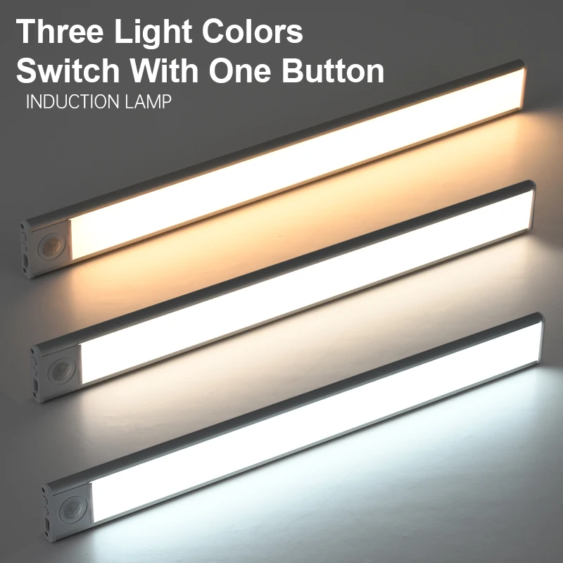 LED Night Light TYPE-C Motion Sensor Wireless Cabinet Lights For Kitchen Bedroom Wardrobe Magnetic Lighting 3 Colors in One Lamp