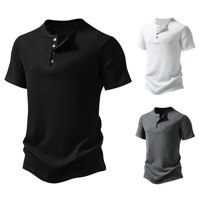 2024 Summer New Men's New 4-Button Wolfgang Henry Short Sleeved T-shirt Men Clothing