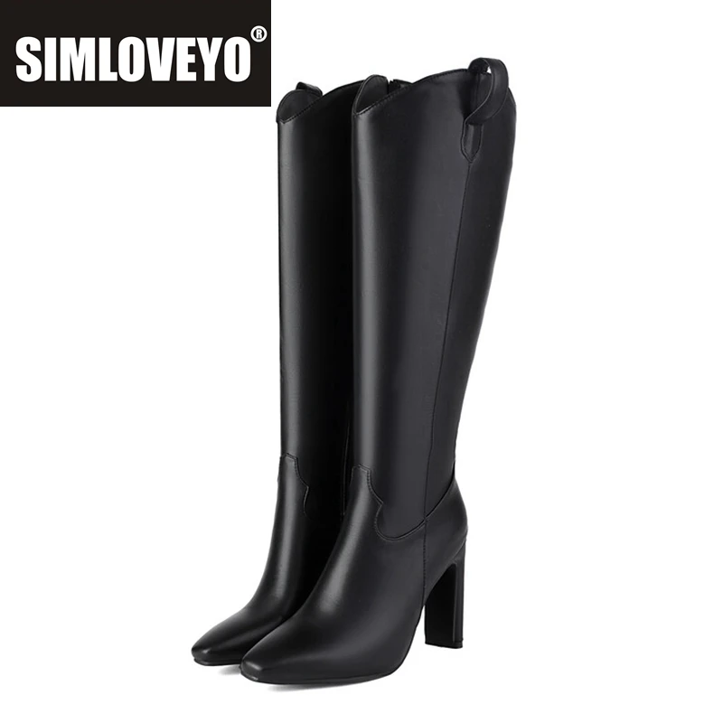 

SIMLOVEYO Модные сапоги до колена на каблуке 10 см, широкие осенне-зимние нескользящие туфли без шнуровки, большой размер 45, 46 47 48 US17 Коричневый