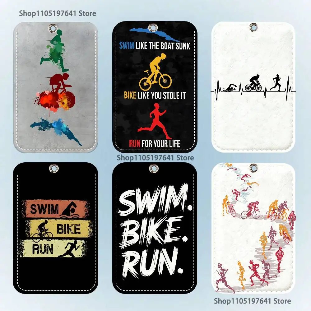 

Swim Bike Run Triathlon Holder Keychain For Bank Business Work Card Holder Student Card Protective Case Bus Card