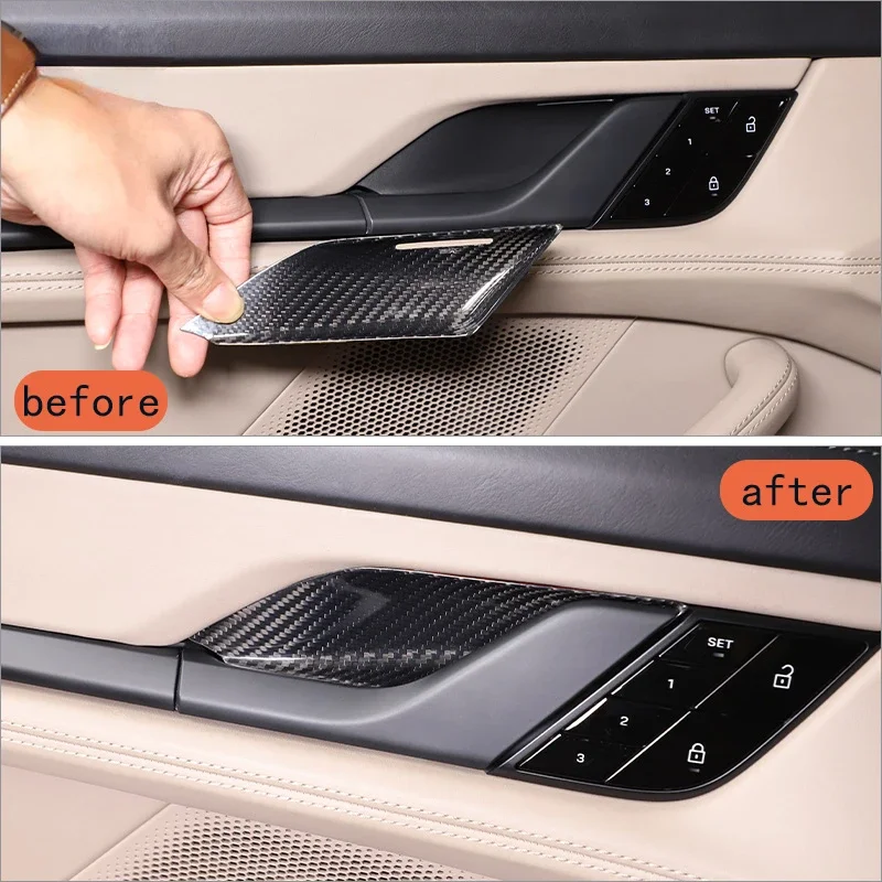 For Porsche Taycan 2019-2022 Real Carbon Fiber Car Door Inner Handle Door Bowl Frame Cover Trim Sticker Car Accessories Interior