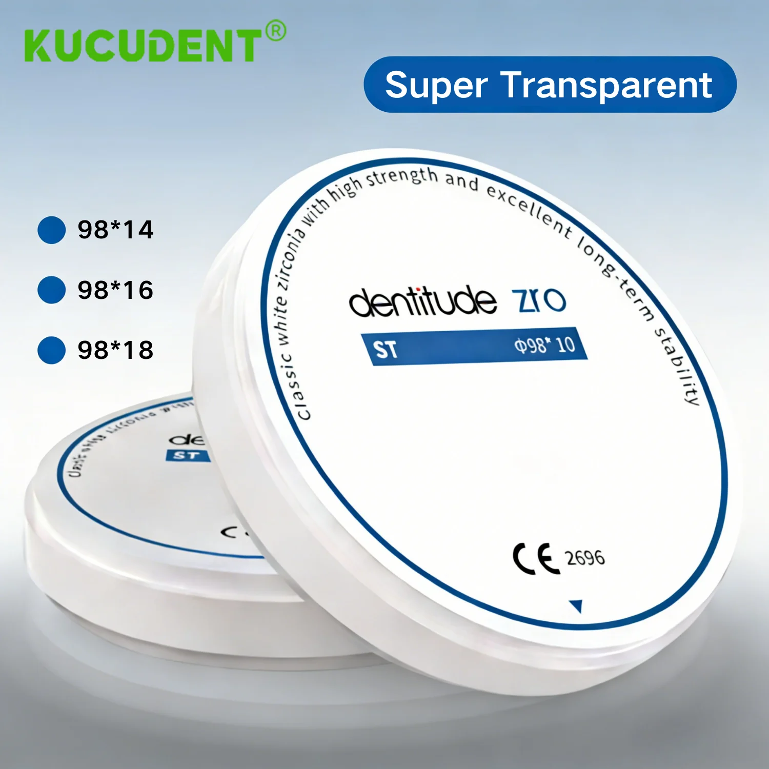 

Dental Zirconia Block ST-W Super Translucent Zirconia Disc 98mm Translucency 43% Strength1200 Mpa CAD CAM Dentist Lab Materials