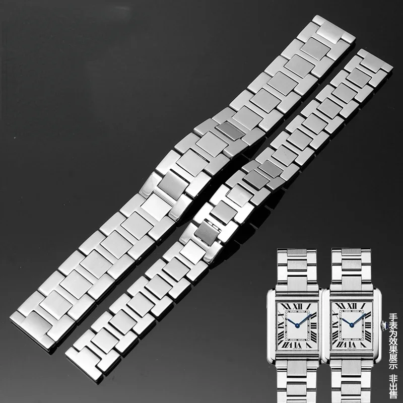 Stainless Steel Watch Strap for Cartier Tank Must W5200014 Men\'s Women\'s Flat Watchband Accessories 20mm 23mm Wrist Strap