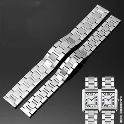 Stainless Steel Watch Strap for Cartier Tank Must W5200014 Men's Women's Flat Watchband Accessories 20mm 23mm Wrist Strap