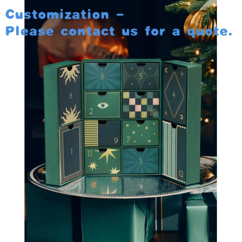 

custom.Double Door Magnetic Trinket Jewelry Advent Calendar 12 Box Packaging Luxury Custom Paper Drawer Jewelry Storage Set