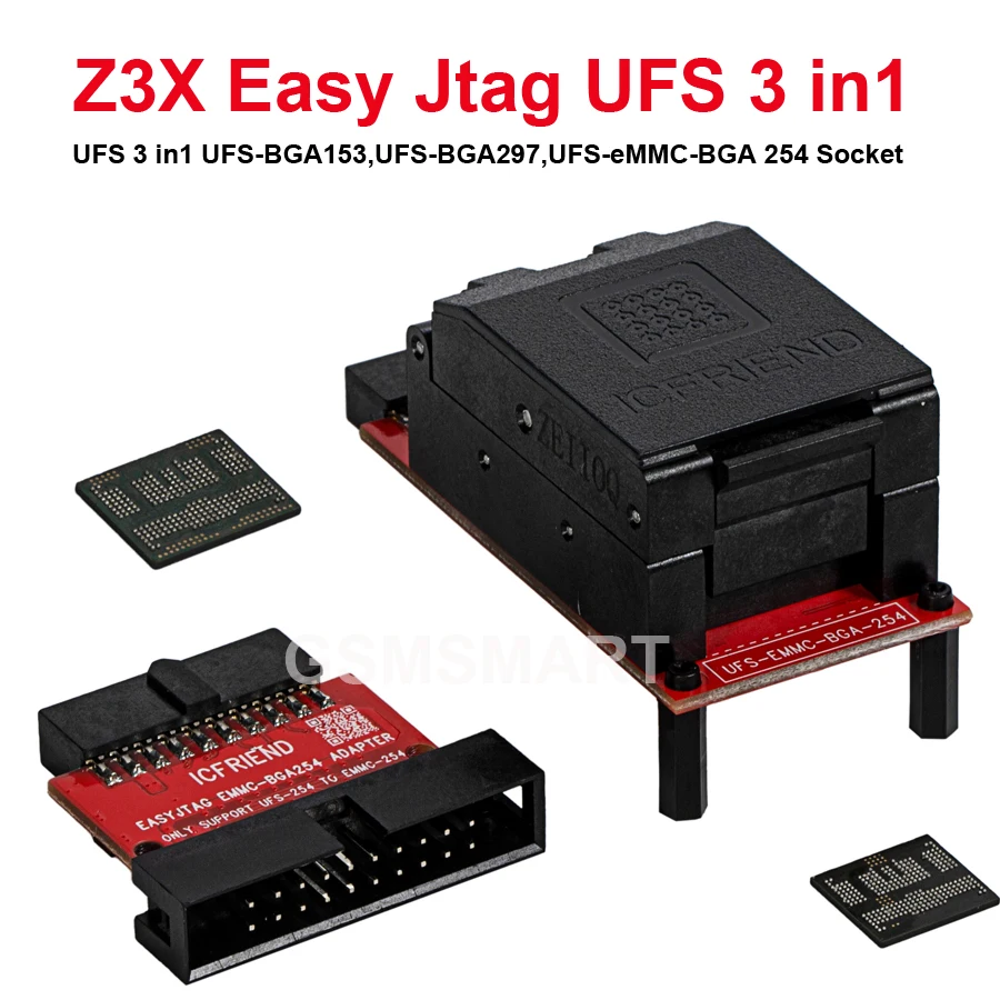 ICFRIEND Easy Jtag UFS 3 in 1 Socket Adapter with z3x easy jtag plus box ufs bga 153.254.297