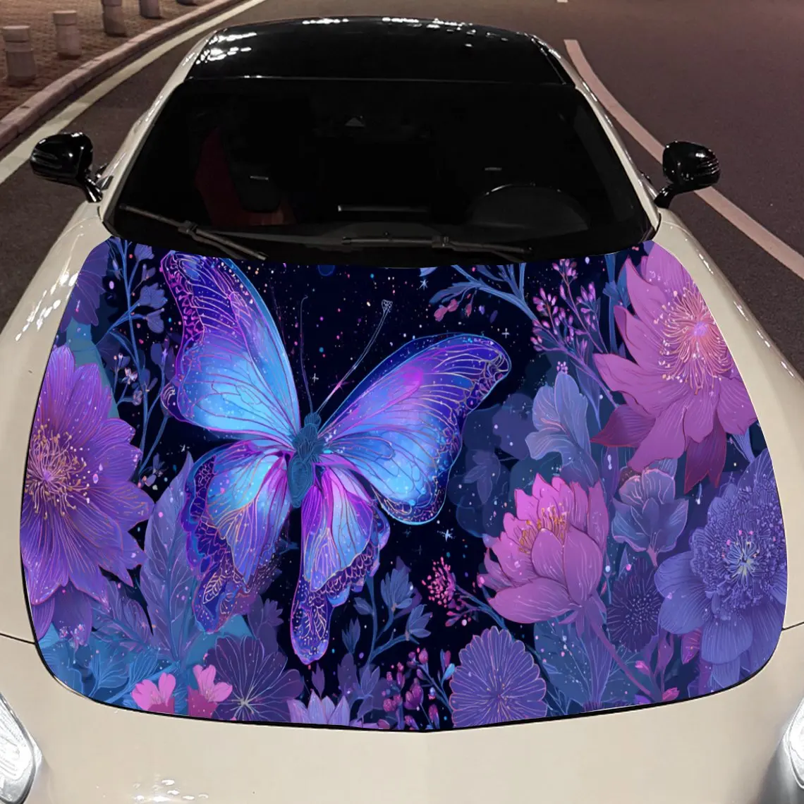 

Dreamy Fluorescent Purple Butterfly Car Hood Vinyl Stickers Car Surface Protection Decal Car Decoration Cover Vinyl Wraps Waterp