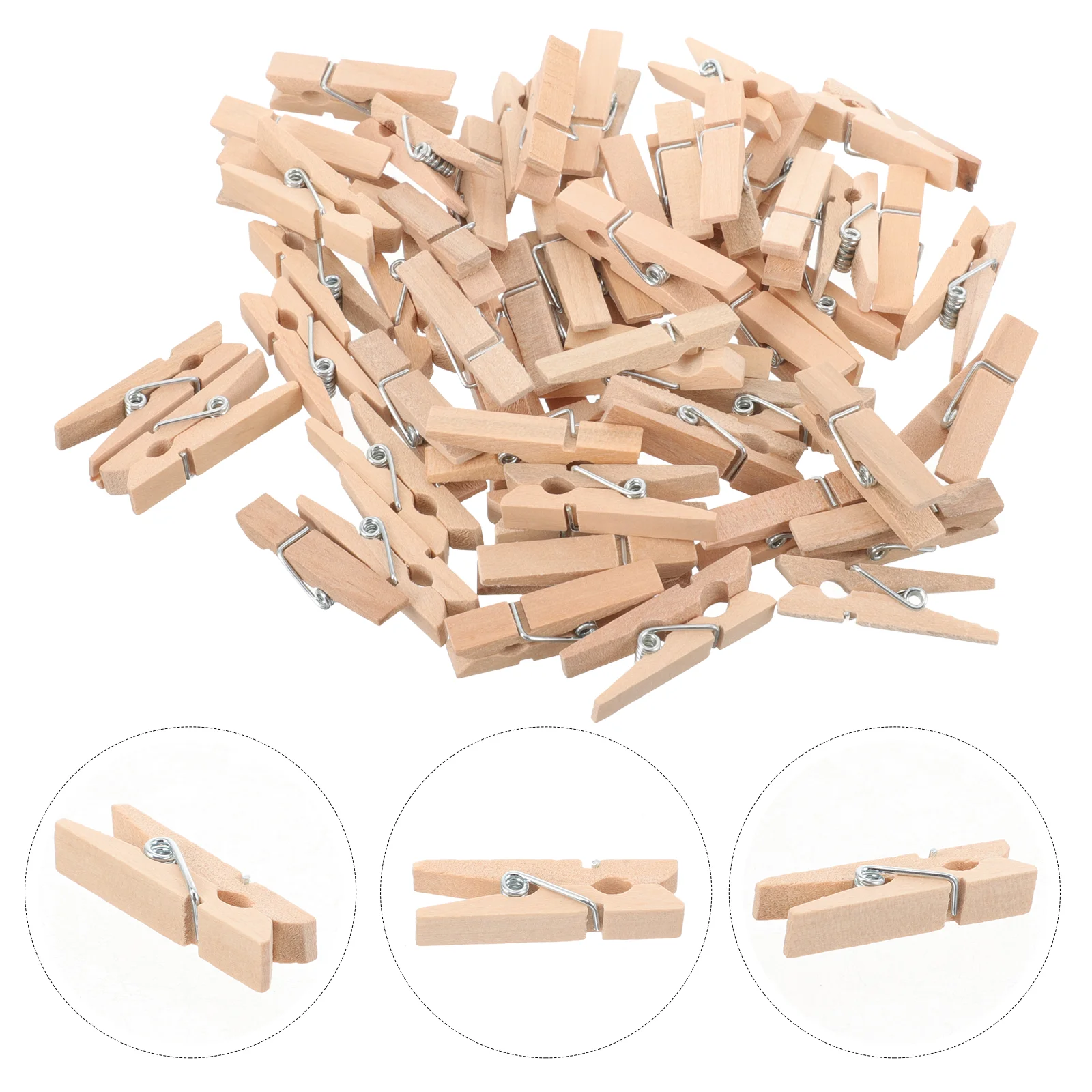 

100 Pcs Picture Hangers Clothes Pins Clothespin Craft Clip Photo Paper Peg Folder Wooden Spring Loaded