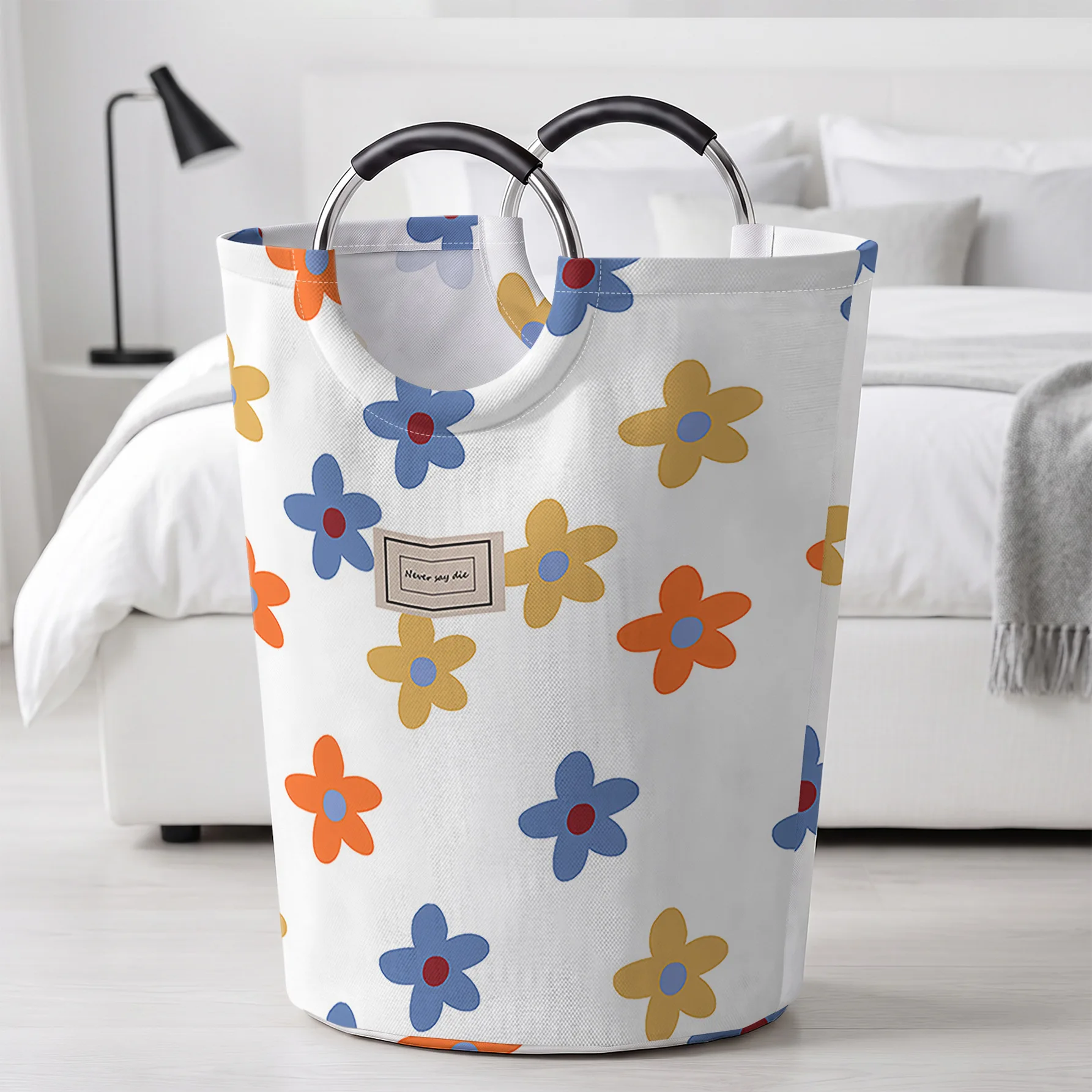 Retro Color‑Contrast Small Flower All‑Over Print Handheld Storage Basket, For Laundry, Bedroom & Home Sundries Storage