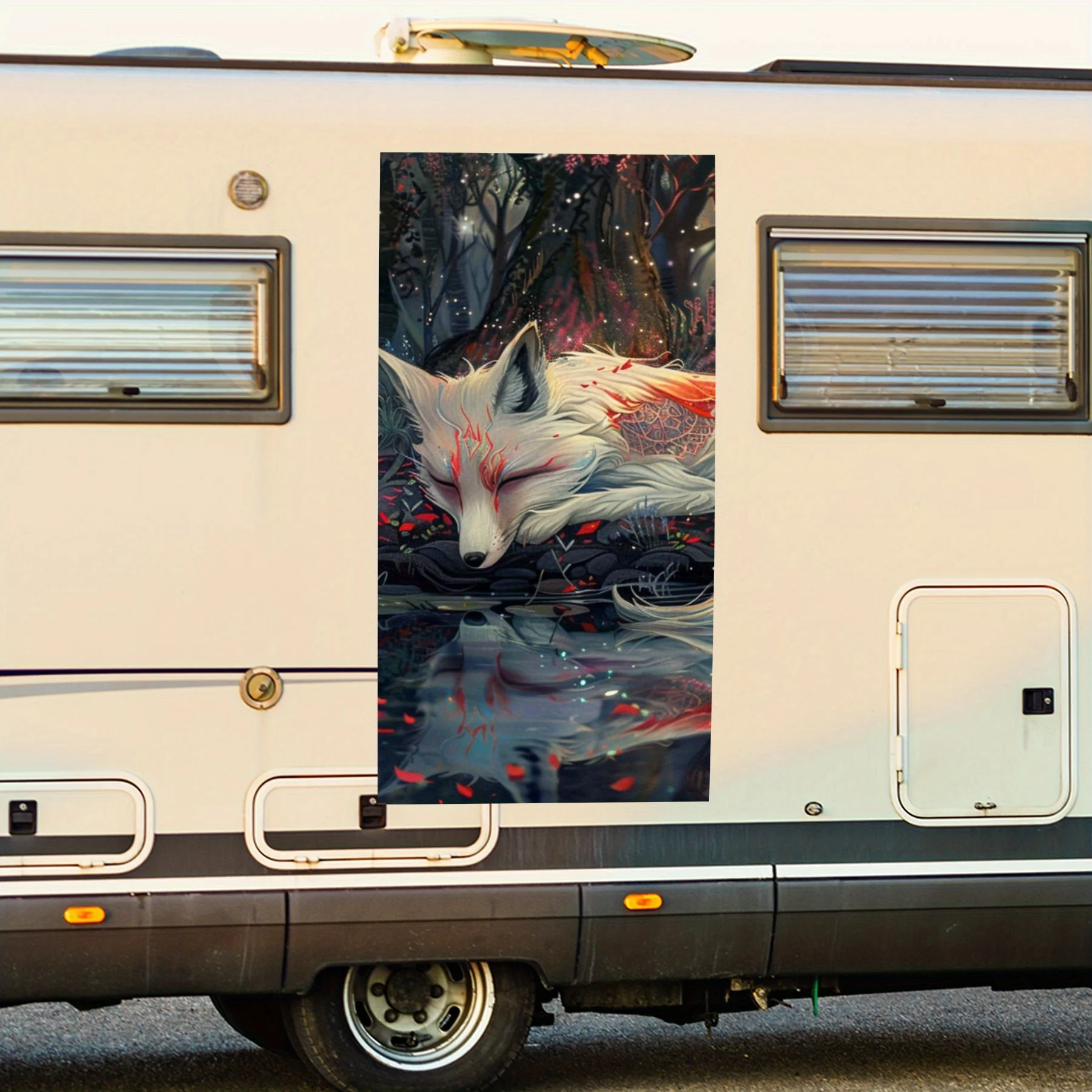 Nine - tailed Fox Fantasy Art Print Car Sticker,Waterproof Vinyl Decal for RV Side, Self - Adhesive Stickers to Decorate & Prote