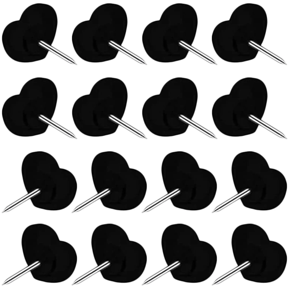 

200pcs Heart Shaped Thumb Tacks Black Plastic Push Pins for Map Household Office Supplies Safe High Grade Material
