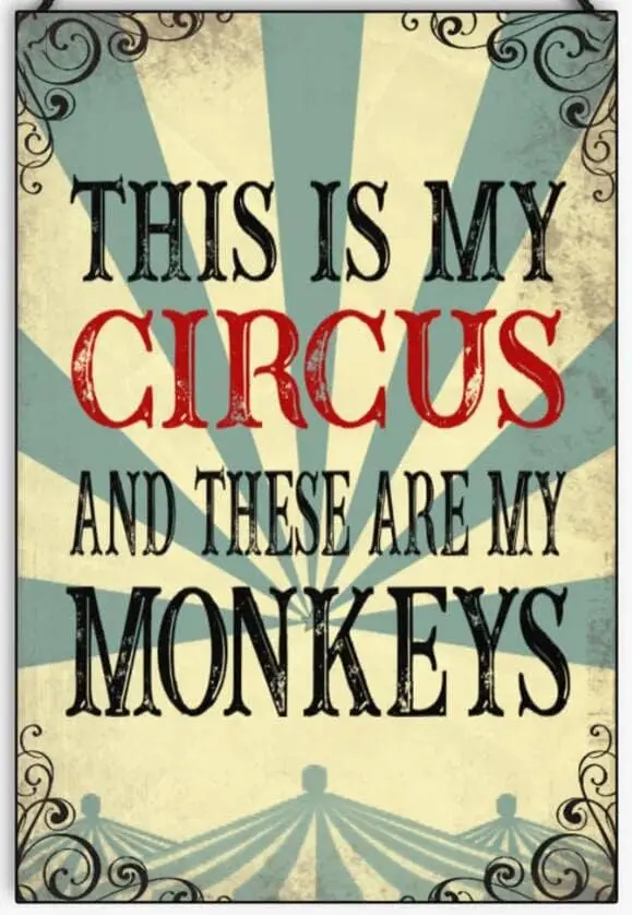 This Is My Circus and These Are My Monkeys Funny Aluminum Signs Funny Tin Sign Metal Art Poster Gift Home Cafe Bar Wall Decor Ro