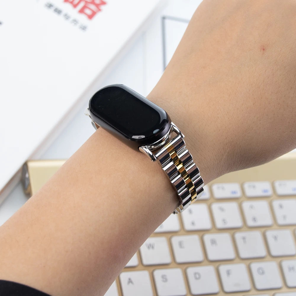 Pasek ze stali nierdzewnej do Xiaomi Mi Band 10 Metalowa składana klamra Wymienna bransoletka do Mi Band 9/8 Akcesoria do pasków do zegarków