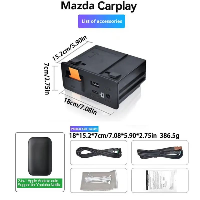 

RWD Type-c Apple Carplay Android Auto Wireless Support watching YouTube Netflix For Mazda 2 3 6 CX30 CX5 CX8 CX9 MX5 TK78669U0C