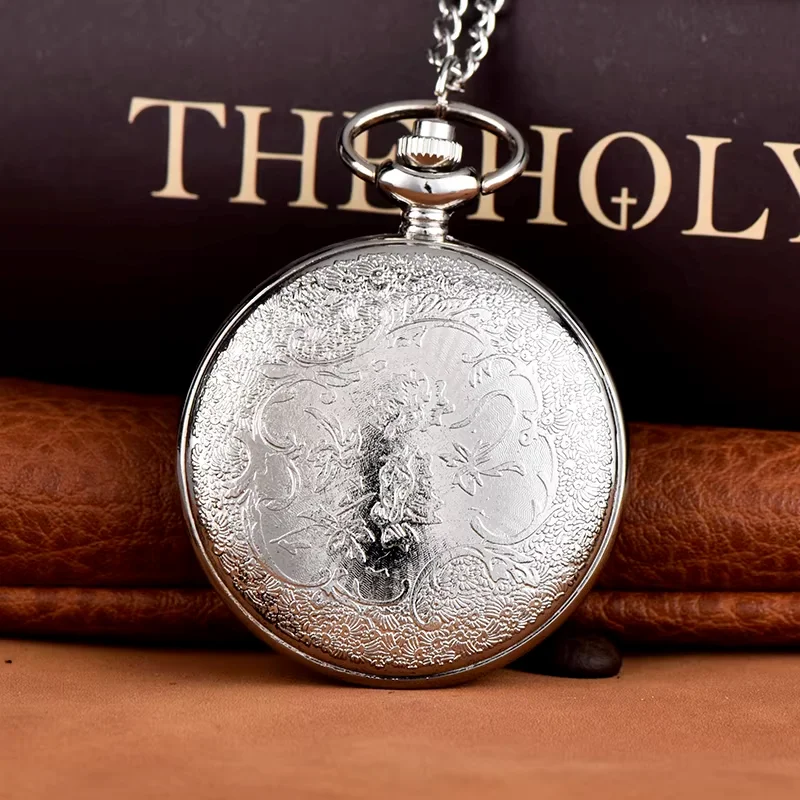 Hollowed-out pocket watch large silver gear quartz watch flip plain white pocket watch necklace hanging watch