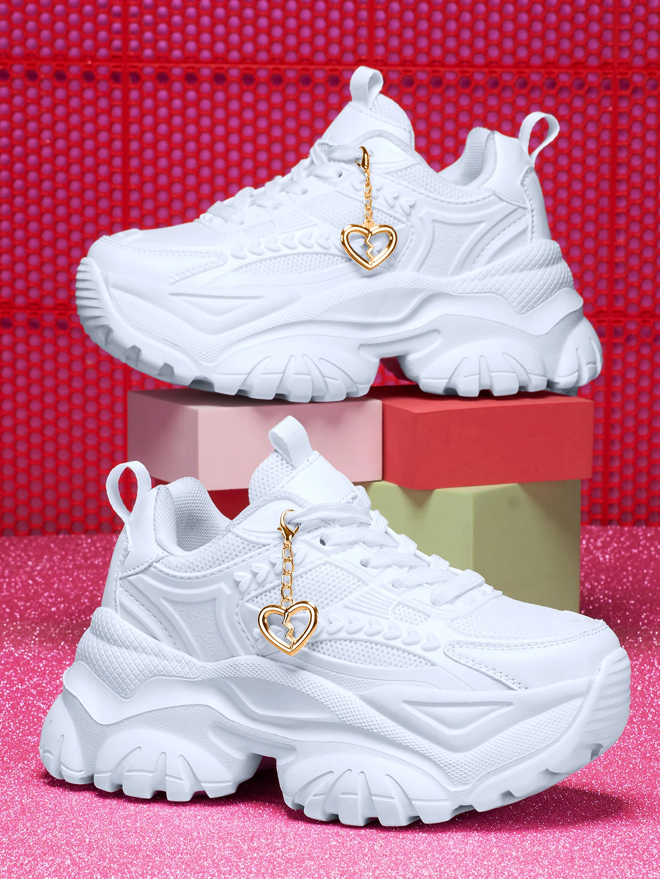 Damen-Sneaker mit 7 cm Erhöhung der Höhe, Outdoor-Mode, Freizeitschuhe mit 3D-DIY-Abnehmbarer Metallgold-Herz-Dekorationskette, Damen-Sneaker mit EVA-Dicksohle, hoher Plattform, blauen hohen Absätzen, leichter weicher Sohle, stoßdämpfend, rutschfeste Laufschuhe, runde Zehenpartie, einfache Schnürung, Edelsteinblau, große Größen für Studenten, Teenager, Campus, Alltag, Dating, Fitness, Arbeit, Büroschuhe, trendige vielseitige Keilabsatz-Sneaker für Damen. – Detail 9