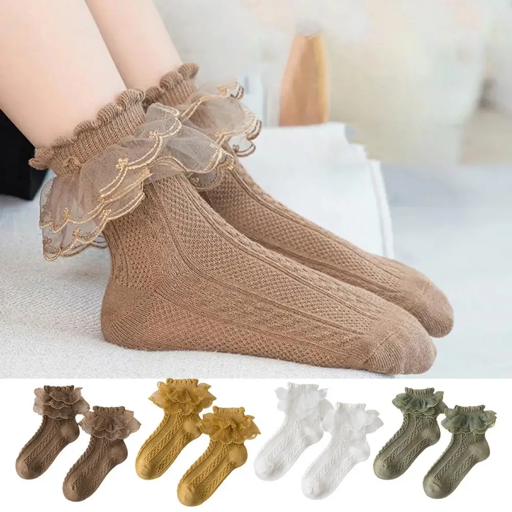 Elastic Socks Lace Socks Elegant Lolita Ruffle Lace Women's Socks with High Elasticity Anti-slip Design for Dance Soft for Sweat