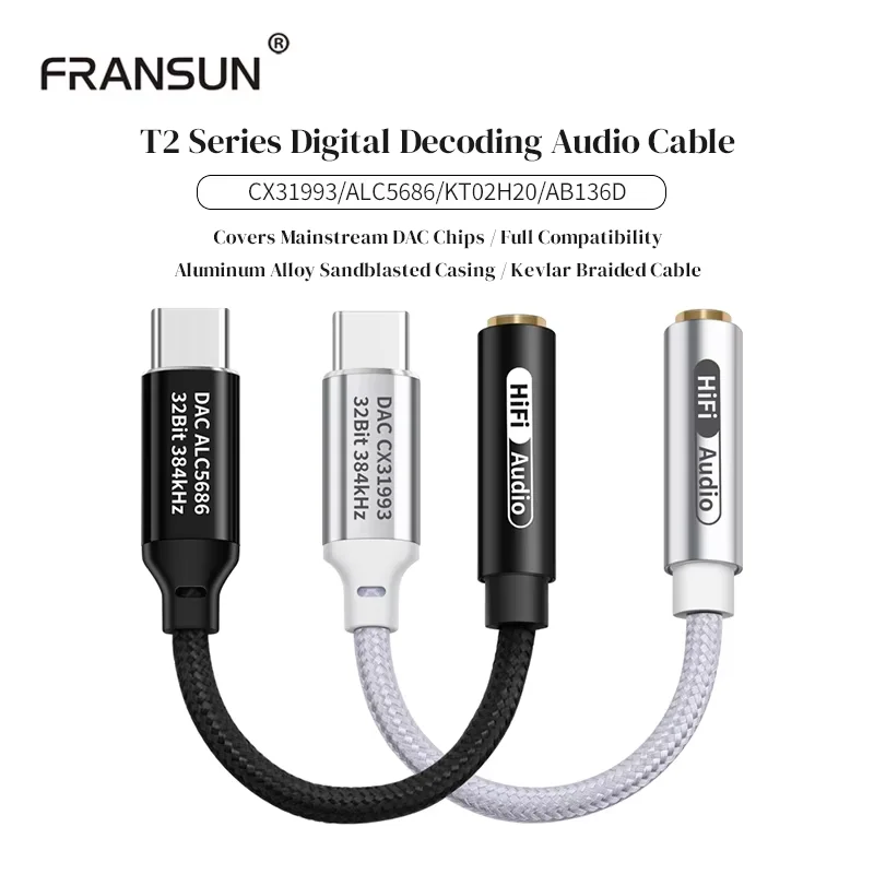 Fransun Type C To 3.5mm Jack AUX DAC CX31993 Cable Portable Digital Decoding Earphone Audio Adapter for Samsung IPhone15/16/17