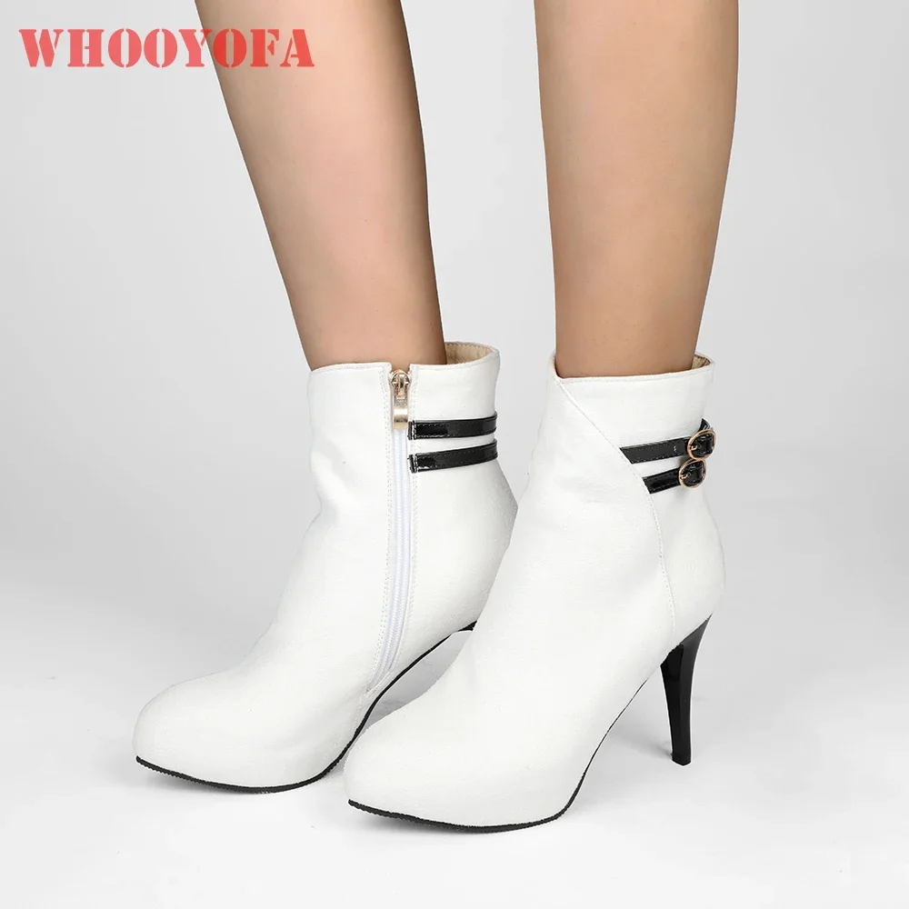 

Зимние удобные бело-зеленые женские ботильоны с круглым носком на высоком каблуке, женская обувь плюс маленький большой размер 12, 32,3, 47, 50