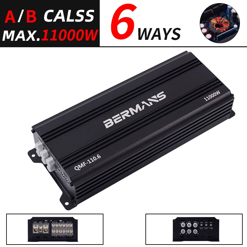 Amplificador de audio para automóvil Clase A/B de alta potencia de 6 canales: máximo 11000 W, diseño elegante, disipación de calor estable, salida duradera