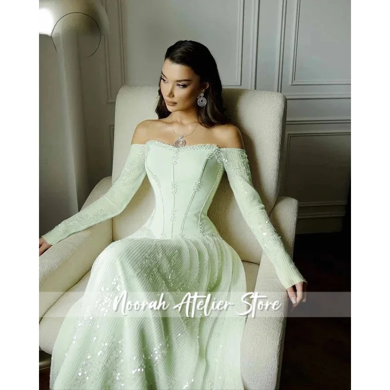 カスタマイズされたボートネック3/4袖イブニングドレス、キラキラ輝くスパンコールがドレープされたAライン、2026年イブニングガウン