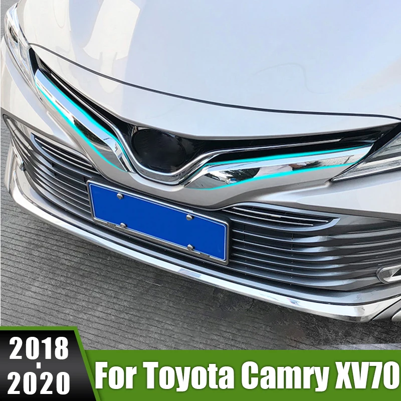 

For Toyota Camry LE XLE 2018 2019 2020 ABS Car Grille Front Bumper Trim Cover Body Exterior Decoration Strip Sticker Accessories