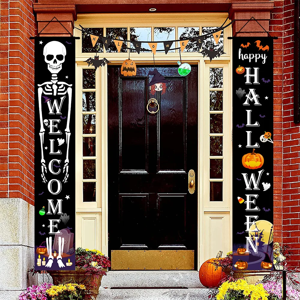 Halloween Hanging Door Curtain Banner Outdoor Decorations Front Door Banners Trick Or Treat Hanging Horror Party Supplies