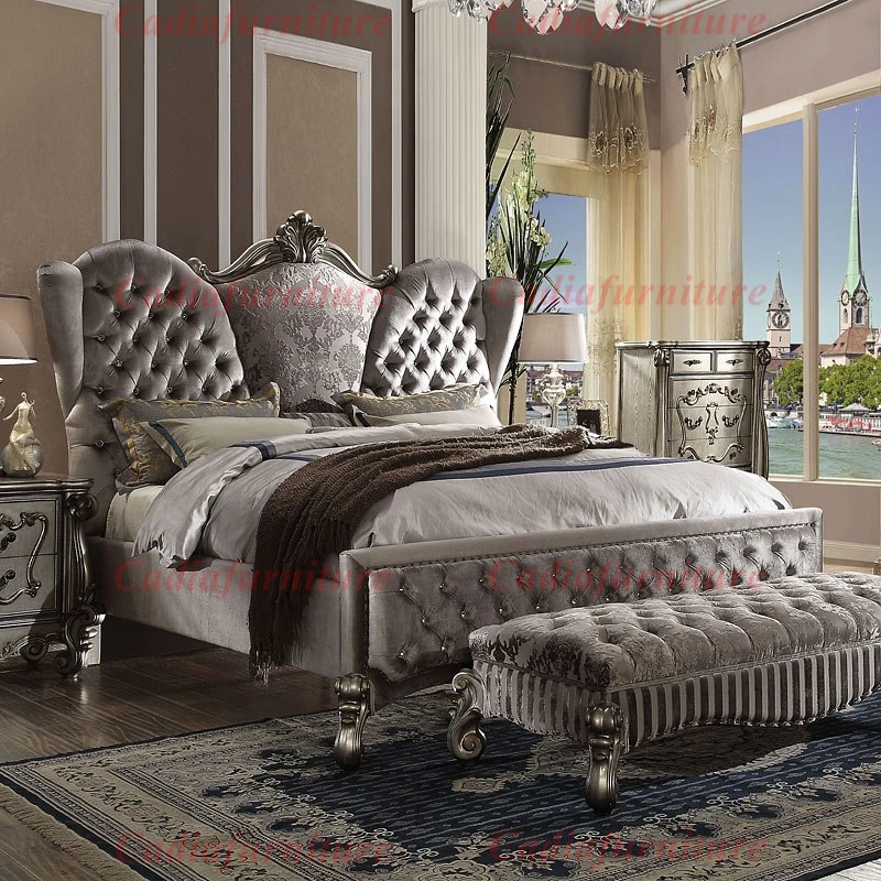 

Американская роскошная антикварная мебель для спальни королевы с изголовьем из натуральной кожи, деревянный материал для домашнего использования