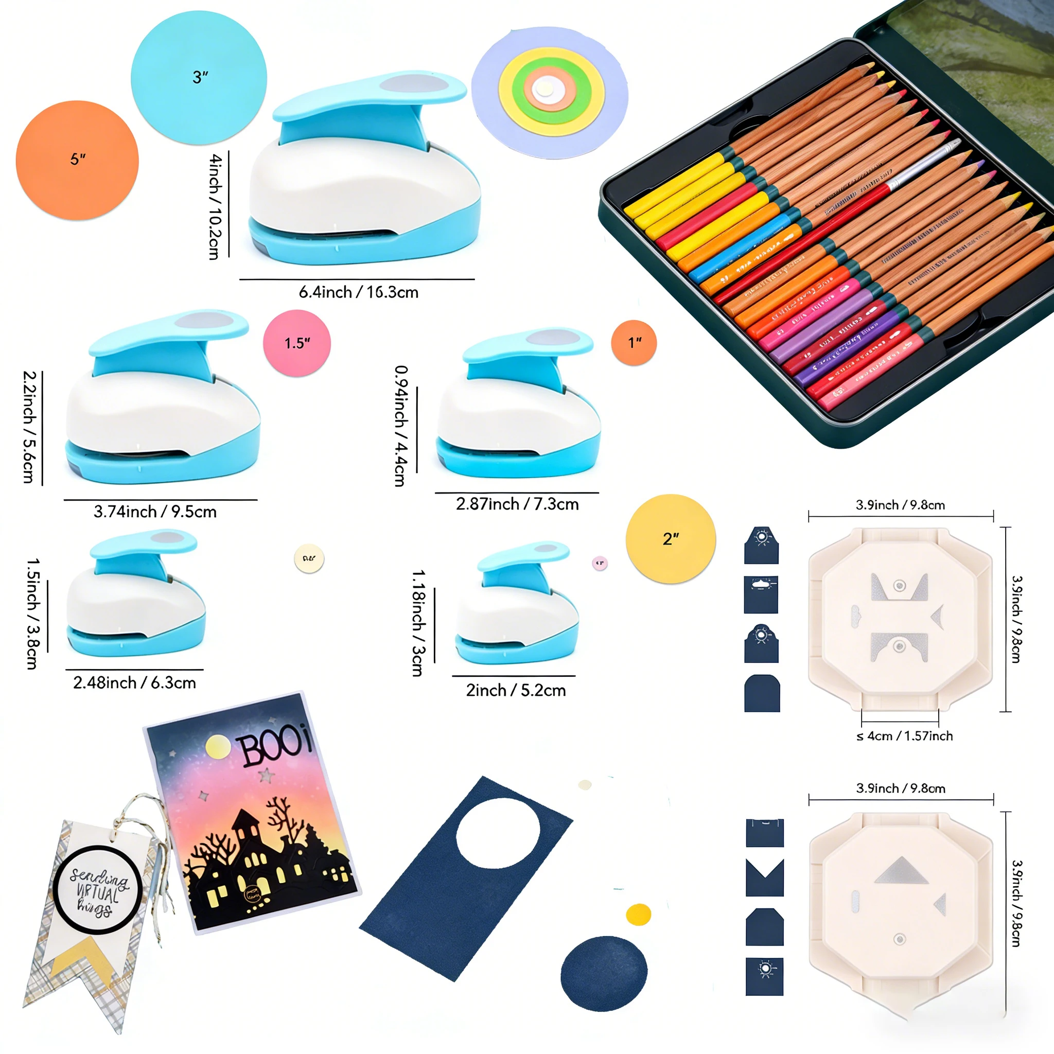 

1-6Pcs Circle Paper Punch/ Tag Punch Mannual Label Corner Lever Action Craft Punches for Scrapbook Diy Card Making Mini Banner