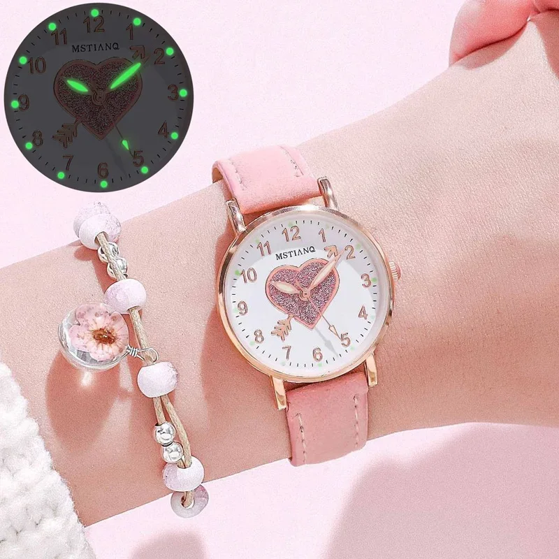 

Cute Heart-shaped Dial Glowing Children's Watch Luminous Fluorescent Female Student Fashion Watch Reloj Para Dama Kol Saati