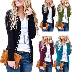 Fashion Womens Low Cut V-Neck Cardigan Sweaters  New Autumn Solid Long Sleeve Knit Button Down Cardigan Sweater Tops S-2XL