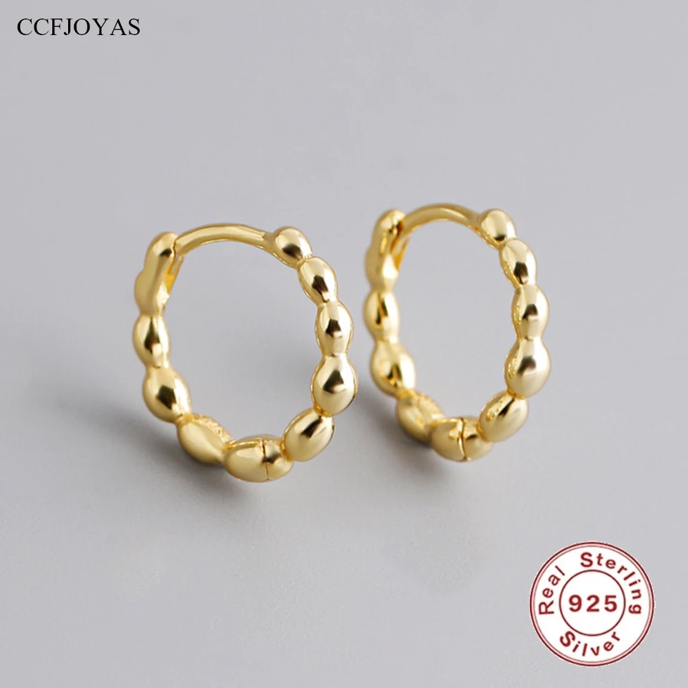 CCFJOYAS 100% 10mm 925 Sterling Silver Polka Dot Circle Hoop Earrings for Women Gold Silver color Fashion Jewelry