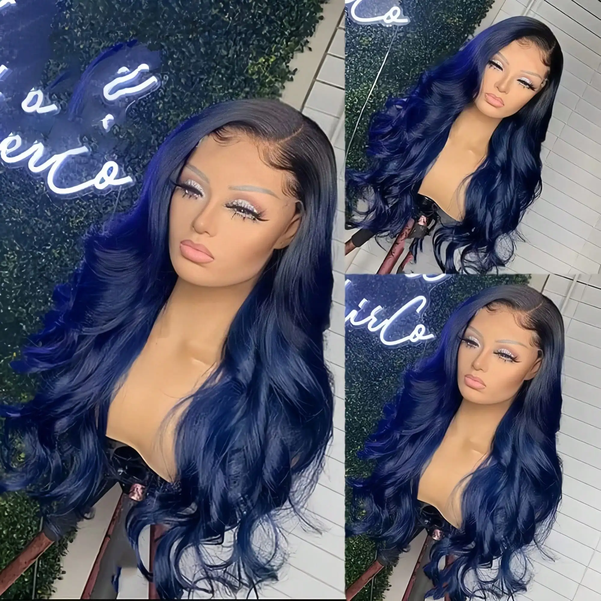 

Ombre Blue Body Wave Wigs Human Hair 13x4 HD Transparent Lace Front Wigs Human Hair Water Wave Wig 150 Density Lace Front Wig Pre Plucked Glueless Wig With Baby Hair Blue Wigs Chinese Hair One Step Wear Ready To Go Daily Wear Beginner Friendly For Women