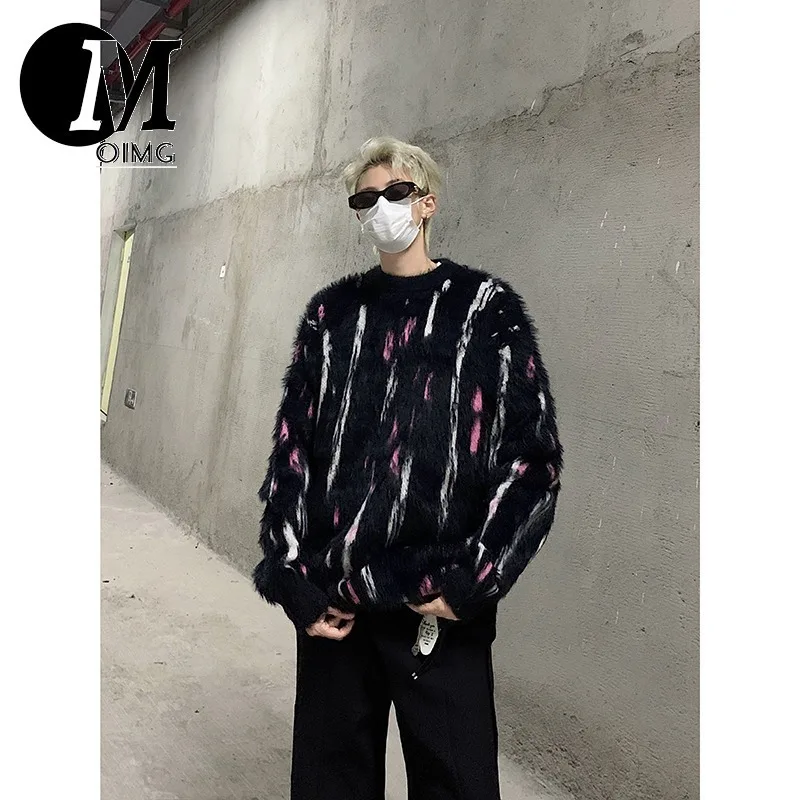 [OIMG] American High Street Contrasting Sweater Korean Loose And Lazy Style Anti Mink Wool Unisex Knit Sweater