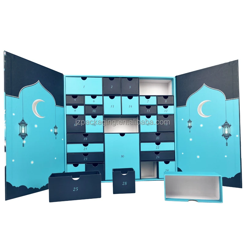 Customization.Customization.Handmade Custom Durable Cardboard Advent Calendar Boxes UV Advantage Foil Wholesale Price Ramadan Ch