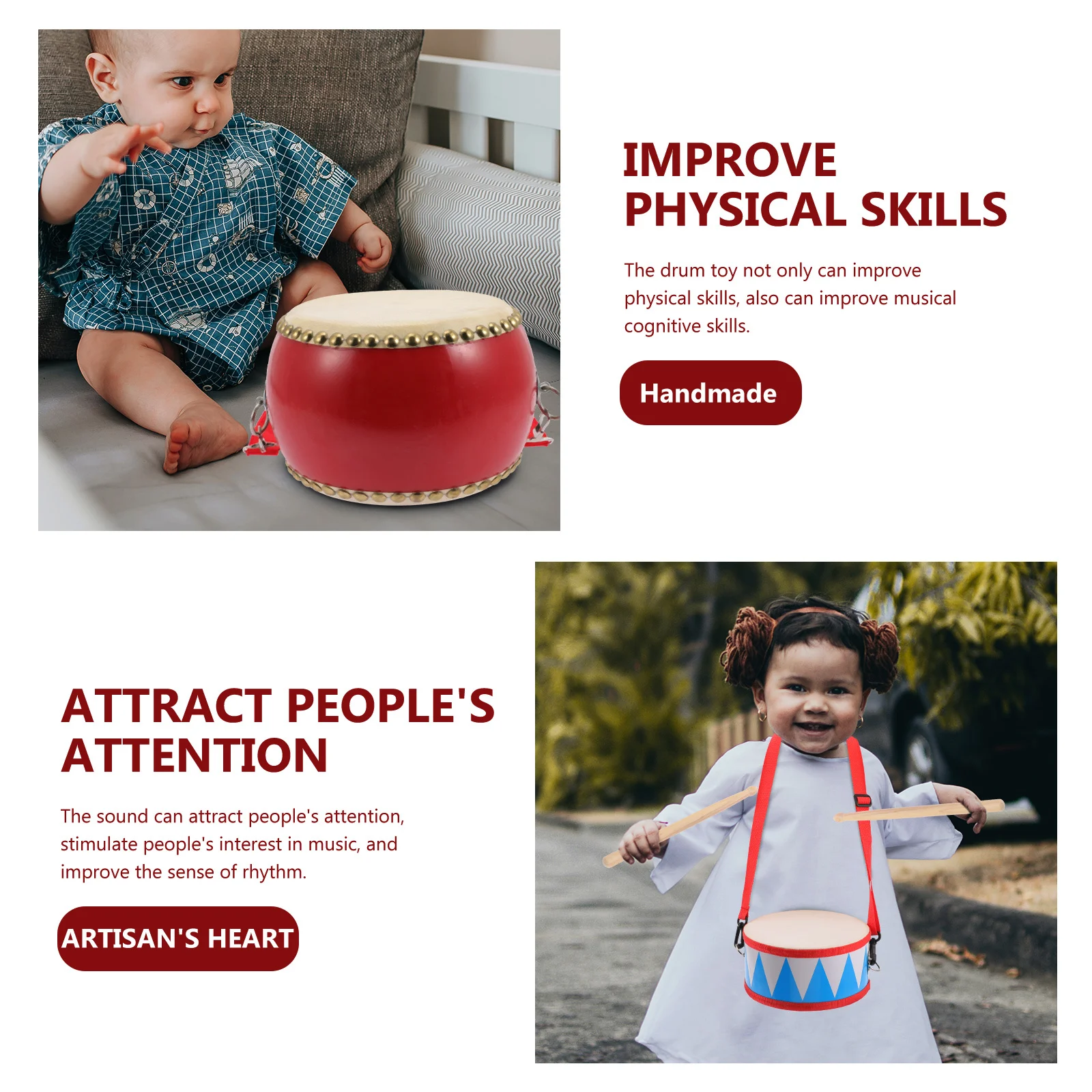 1 Zestaw Bębenków Instrumenty Perkusyjne dla Dzieci Drewniany Bębenek Muzyczny Instrument Edukacyjny na Imprezy Zabawka dla Dzieci