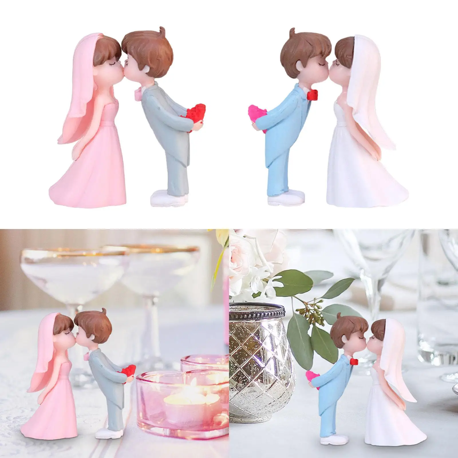 Wedding Cake Toppers Accessories Simulation Bride and Groom Figurines for Miniature Scene Wedding Anniversary Art Projects
